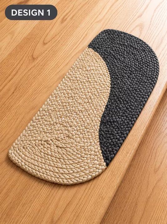 Jute Stair Treads, Oval Braided Mats with Graphite or Off White