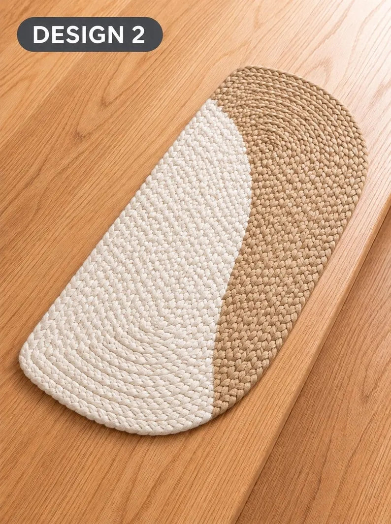 Jute Stair Treads, Oval Braided Mats with Graphite or Off White