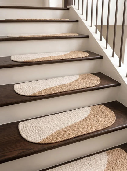 Jute Stair Treads, Oval Braided Mats with Graphite or Off White