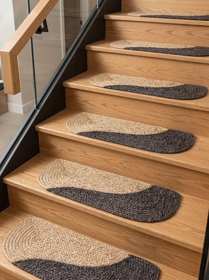 Jute Stair Treads, Oval Braided Mats with Graphite or Off White