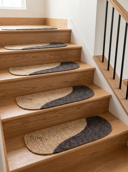 Jute Stair Treads, Oval Braided Mats with Graphite or Off White