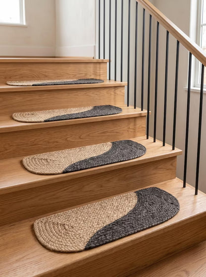 Jute Stair Treads, Oval Braided Mats with Graphite or Off White