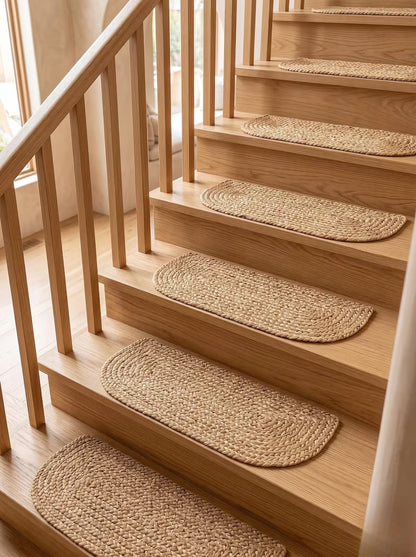 Natural Undyed Jute Oval Braided Stair Mats Set