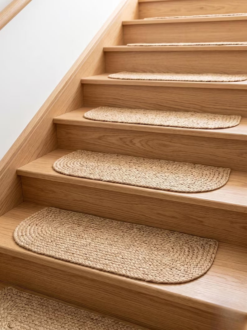 Natural Undyed Jute Oval Braided Stair Mats Set