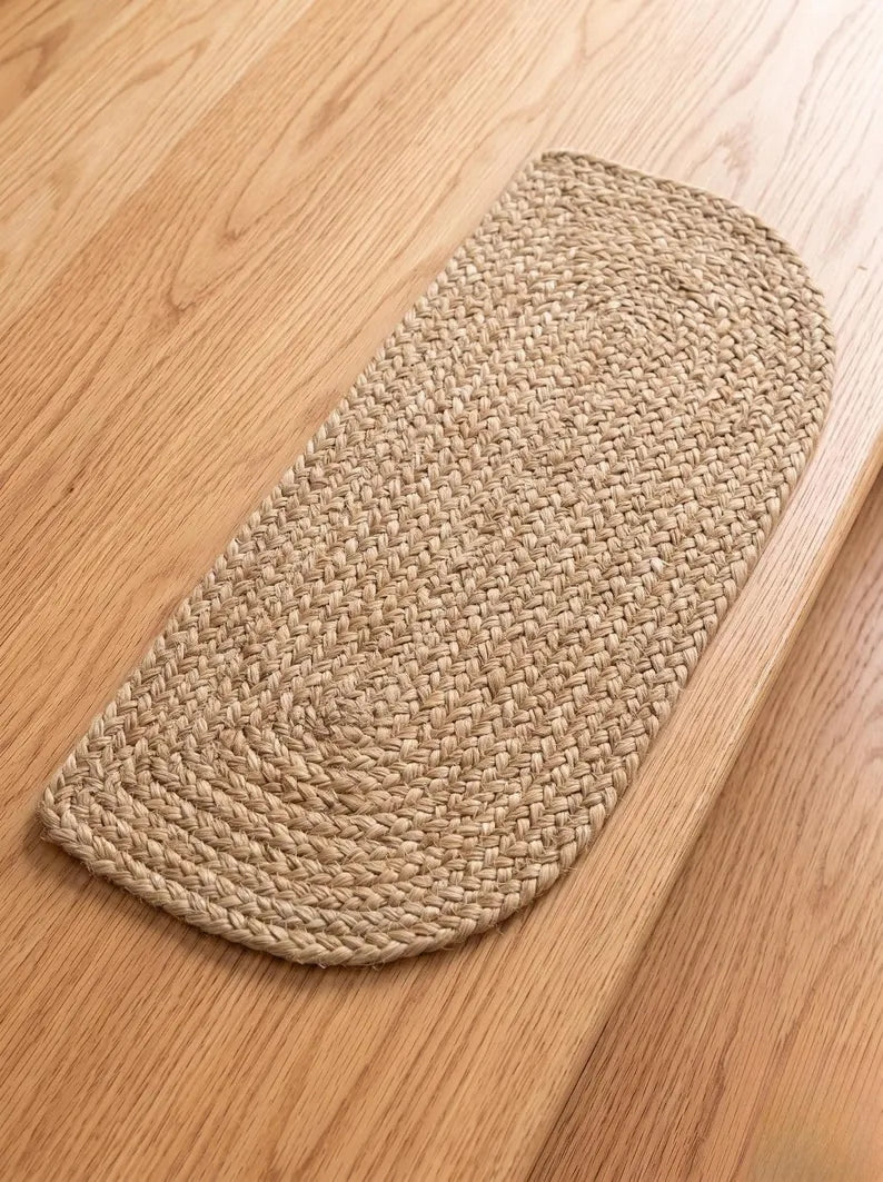 Natural Undyed Jute Oval Braided Stair Mats Set