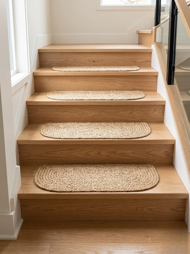 Natural Undyed Jute Oval Braided Stair Mats Set
