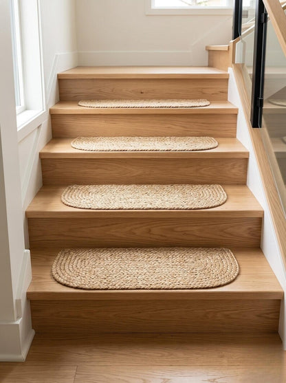 Natural Undyed Jute Oval Braided Stair Mats Set