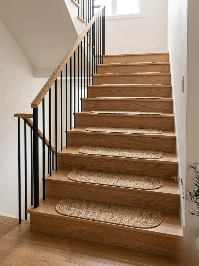Natural Undyed Jute Oval Braided Stair Mats Set