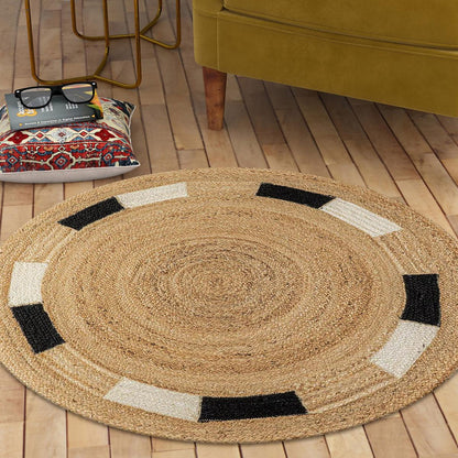 Black Hand Braided Outdoor Round Jute Rugs