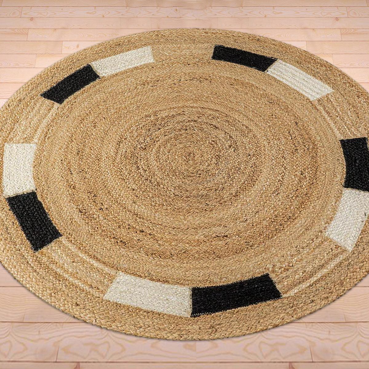 Black Hand Braided Outdoor Round Jute Rugs