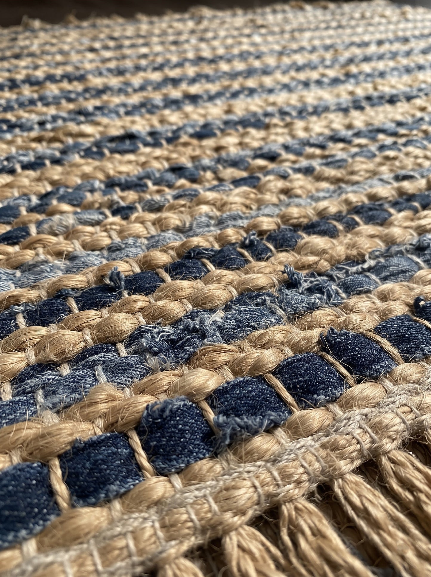 Braided Denim Jute Stair Treads, Boho Farmhouse Non-Slip Mats