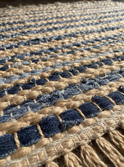Braided Denim Jute Stair Treads, Boho Farmhouse Non-Slip Mats