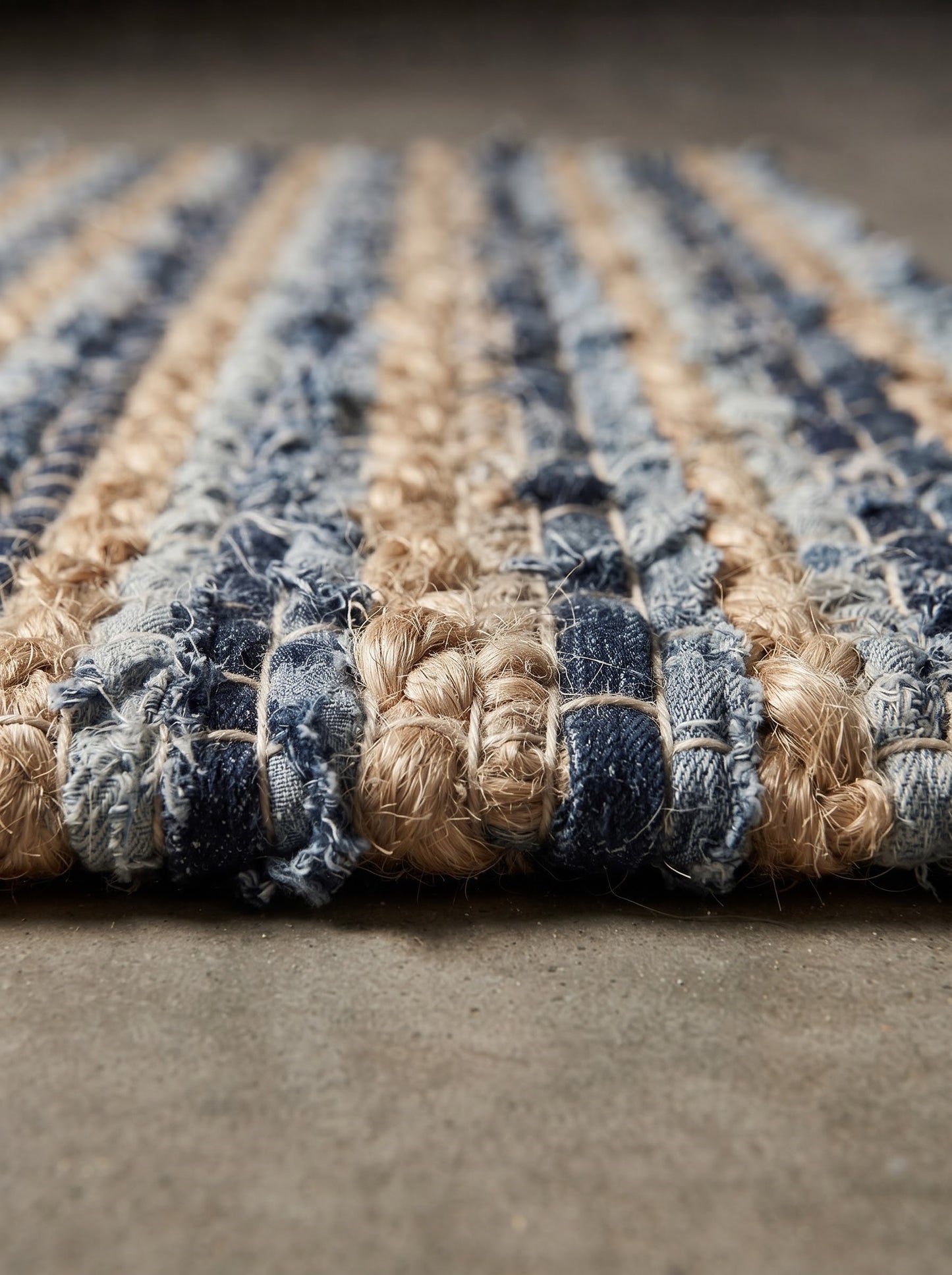 Braided Denim Jute Stair Treads, Boho Farmhouse Non-Slip Mats