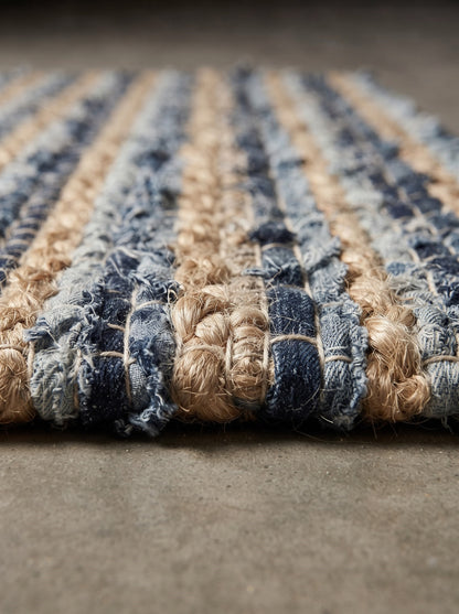 Braided Denim Jute Stair Treads, Boho Farmhouse Non-Slip Mats