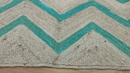 Hand Braided Geometric Green Multicolor Hallway Runner Jute Rug