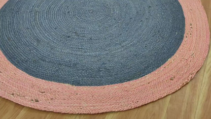 Hand Braided Home Decor Blue Pink Geometric Jute Rug