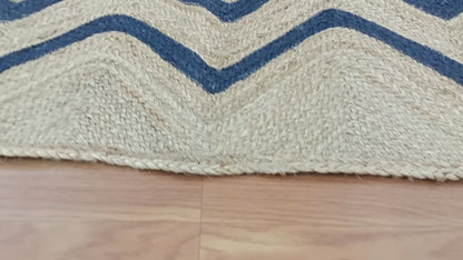 Geometric Hand Braided Blue Multicolor Hallway Runner Jute Rug