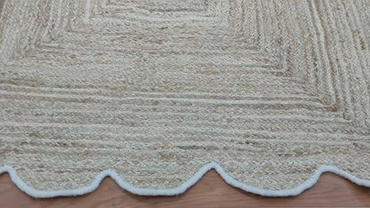 Geometric Hand Braded Beige Living Room Jute Rug