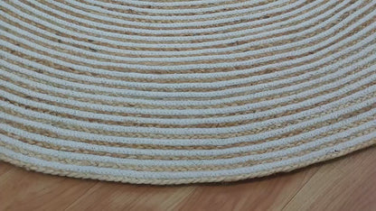 Hand Braided Kitchen Beige Geometric Cotton Jute Rug