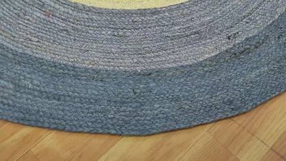 Hand Braided Beige Blue Home Decor Geometrical Jute Rug