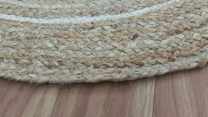 Hand Braided Home Decor Beige White Geometric Jute Rug