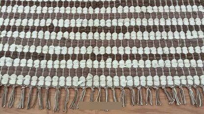 Hand Braided Living Room Brown White Geometric Cotton Rug