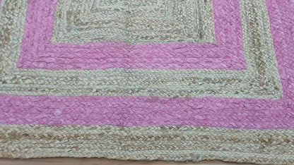 Geometric Hand Braded Beige pink Living Room Jute Rug