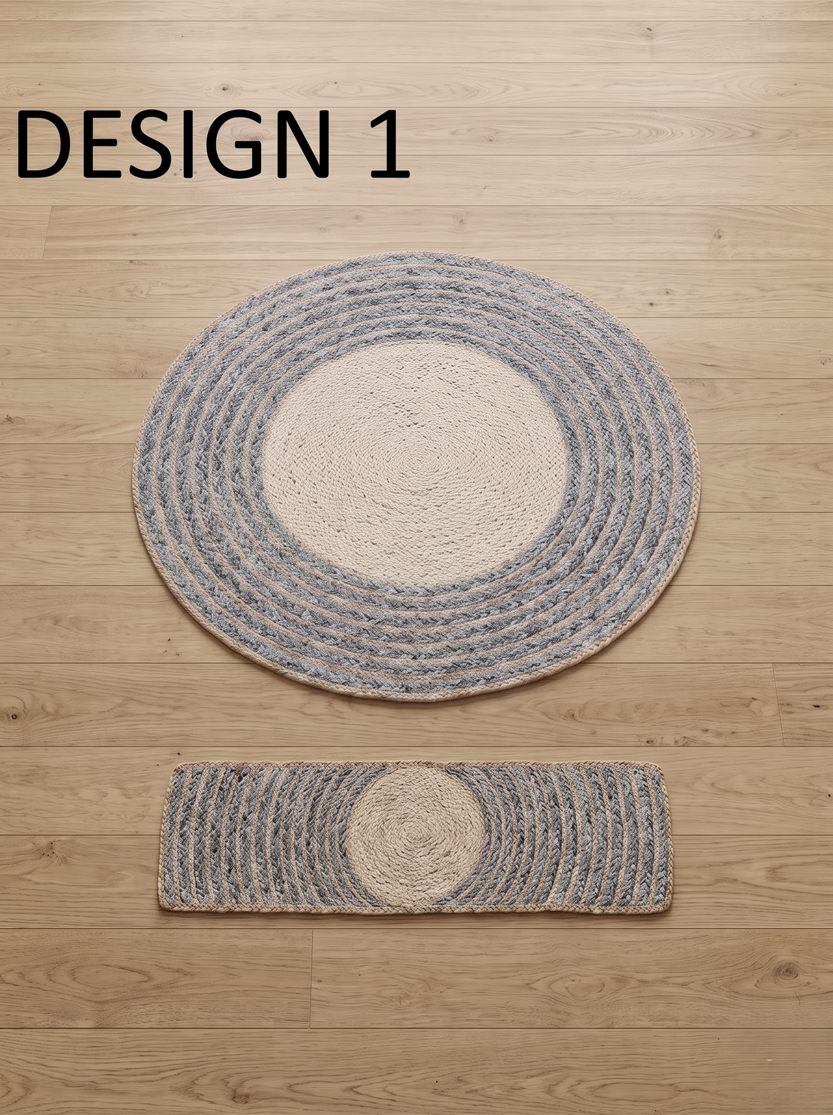 Handmade Jute & Cotton Stair Treads, Moon Halo Design, Blue Mist Japandi Step Mats