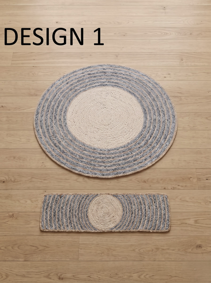 Handmade Jute & Cotton Stair Treads, Moon Halo Design, Blue Mist Japandi Step Mats