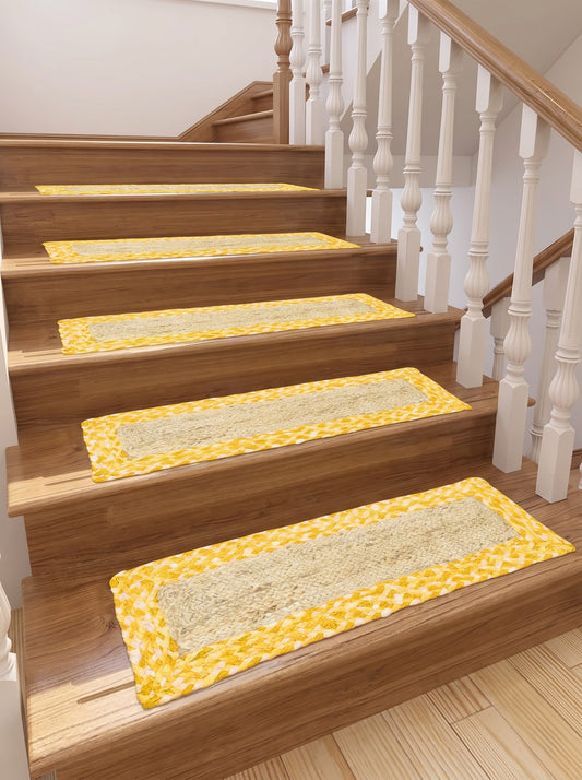 Handmade Yellow Jute Stair Treads Chindi Cotton Braided Stair Mats