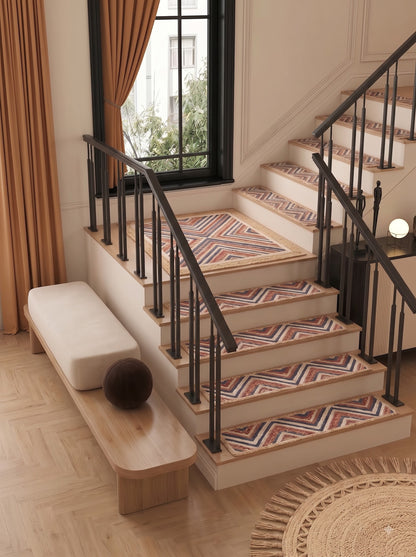 Hand Braided Jute Stair Treads Multicolor Boho Recycled Cotton Rugs