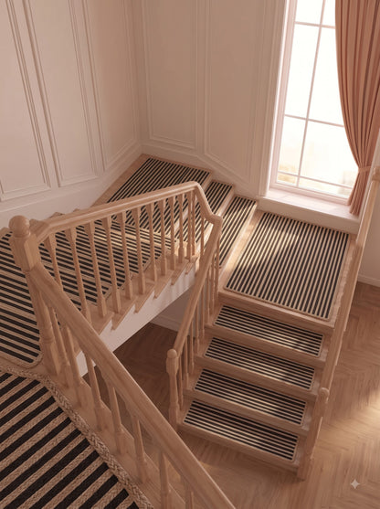 Handmade Black & Natural Braided Jute Stair Treads Set
