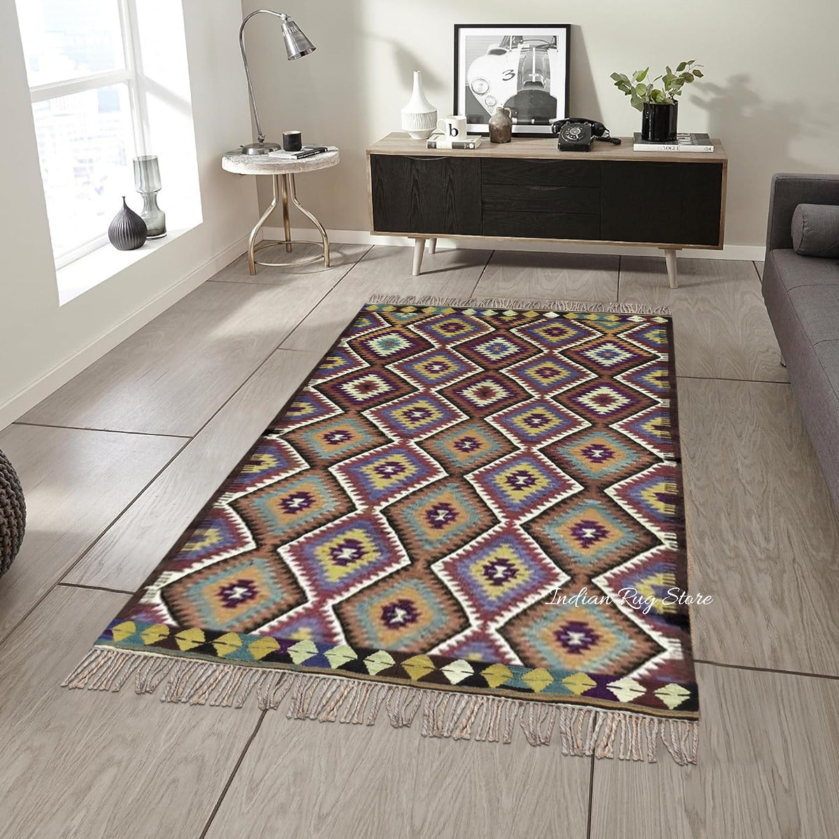 Dining Room Decor Hand Woven Multicolor Wool Rug