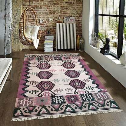 Dining Room Decor Pinkish Red Hand Woven Wool Jute Rug