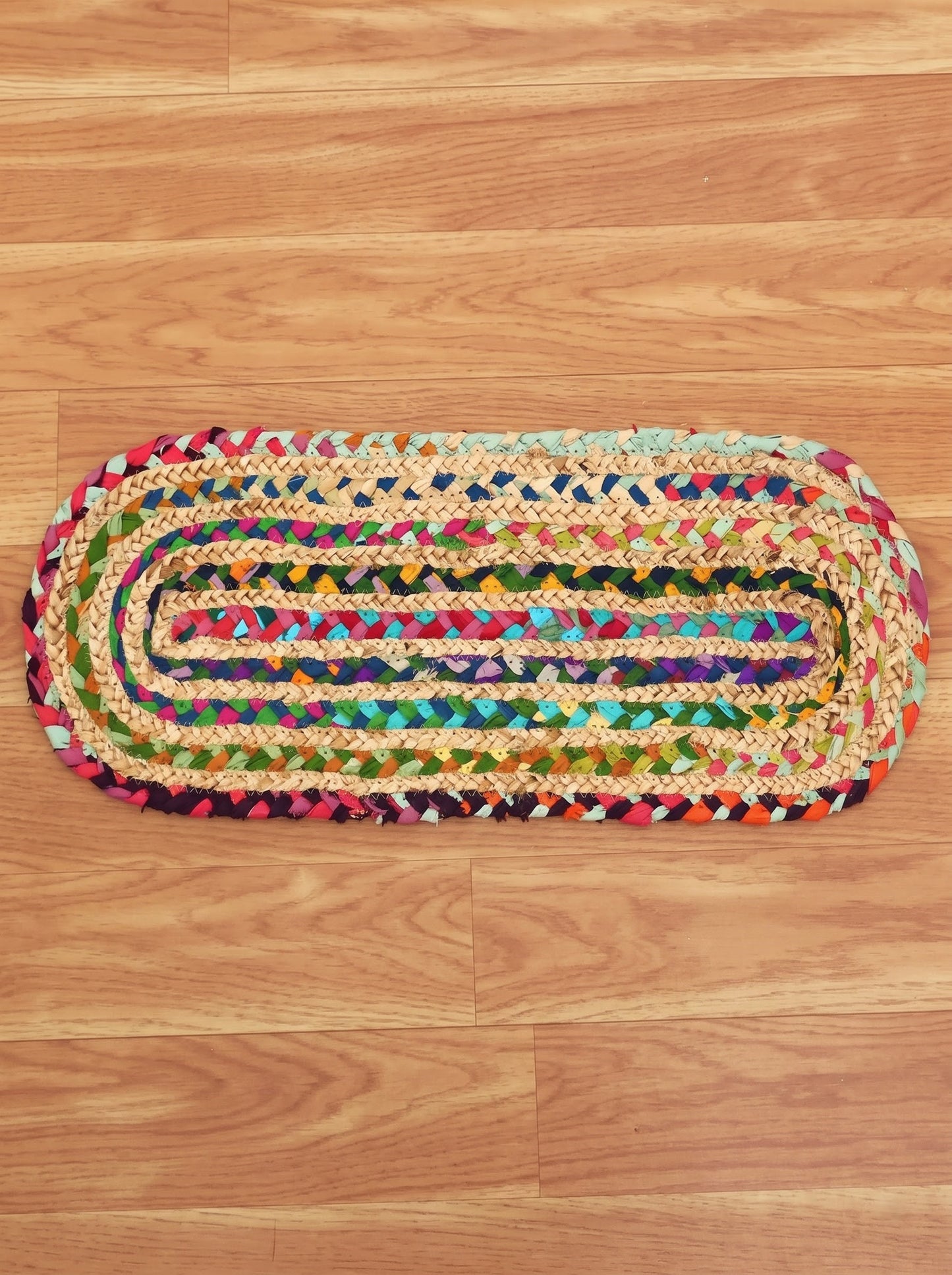 Braided Jute Stair Treads, Chindi Cotton Multicolor Oval Rug