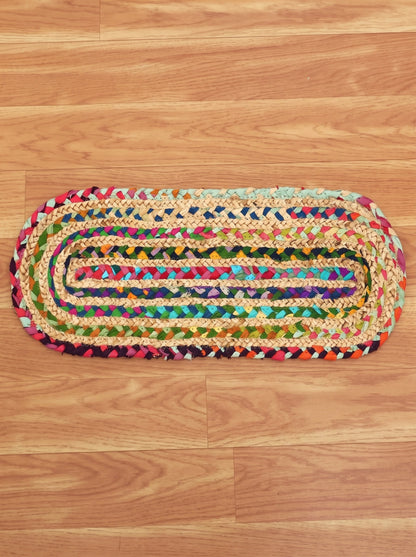 Braided Jute Stair Treads, Chindi Cotton Multicolor Oval Rug