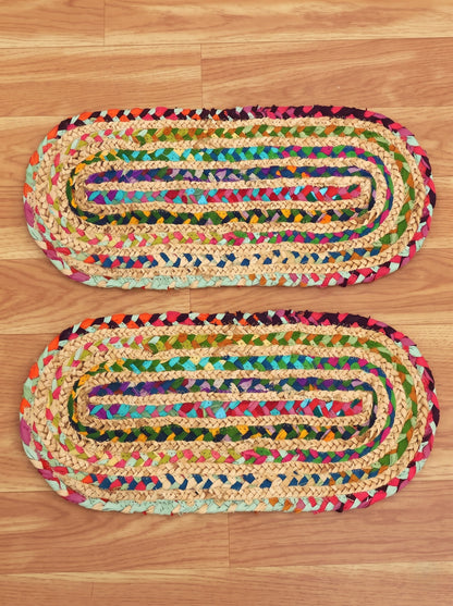 Braided Jute Stair Treads, Chindi Cotton Multicolor Oval Rug